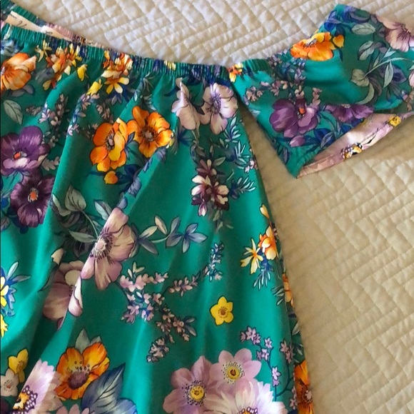 GIRLY & FLIRTY MINT FLORAL OFF SHOULDER TOP - Picture 5 of 5